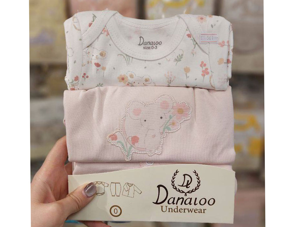 ست سه تکه نوزادی دخترانه طرح موش و گل دانالو Danaloo