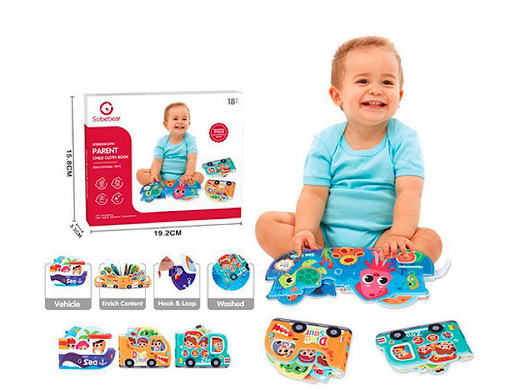کتاب پارچه ای نوزادی طرح ماشین با آموزش حییوانات sobebear