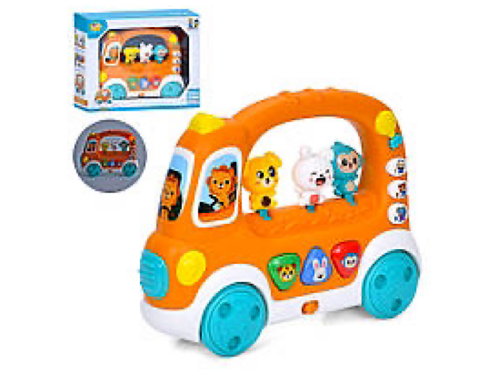 ماشین موزیکال و چراغ دار طرح اتوبوس با حیوانات متحرک اسباب بازی jialegu toys