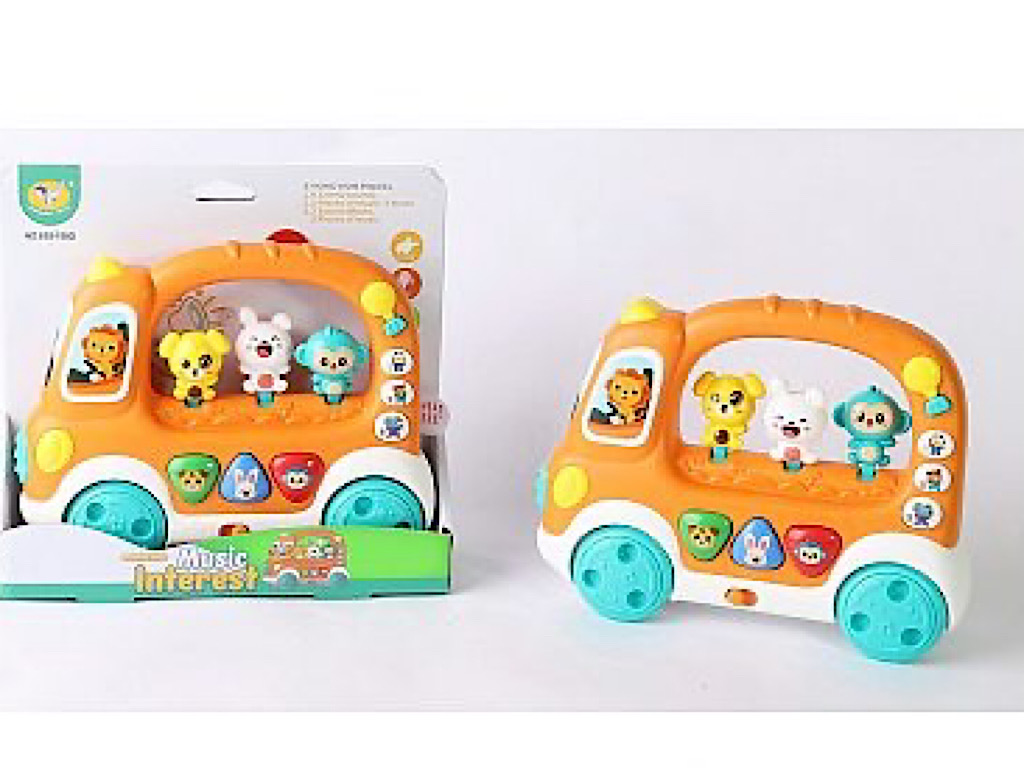 ماشین موزیکال و چراغ دار طرح اتوبوس با حیوانات متحرک اسباب بازی jialegu toys