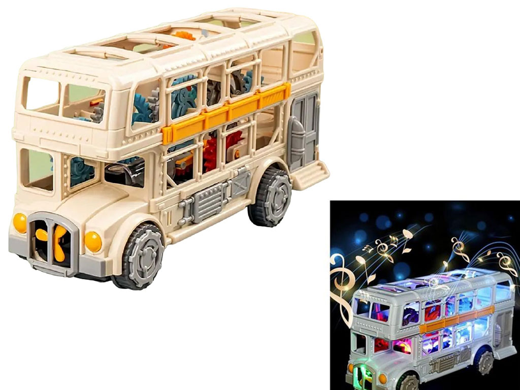 اتوبوس دو طبقه موزیکال و چراغ دار چرخ دنده ای اسباب بازی