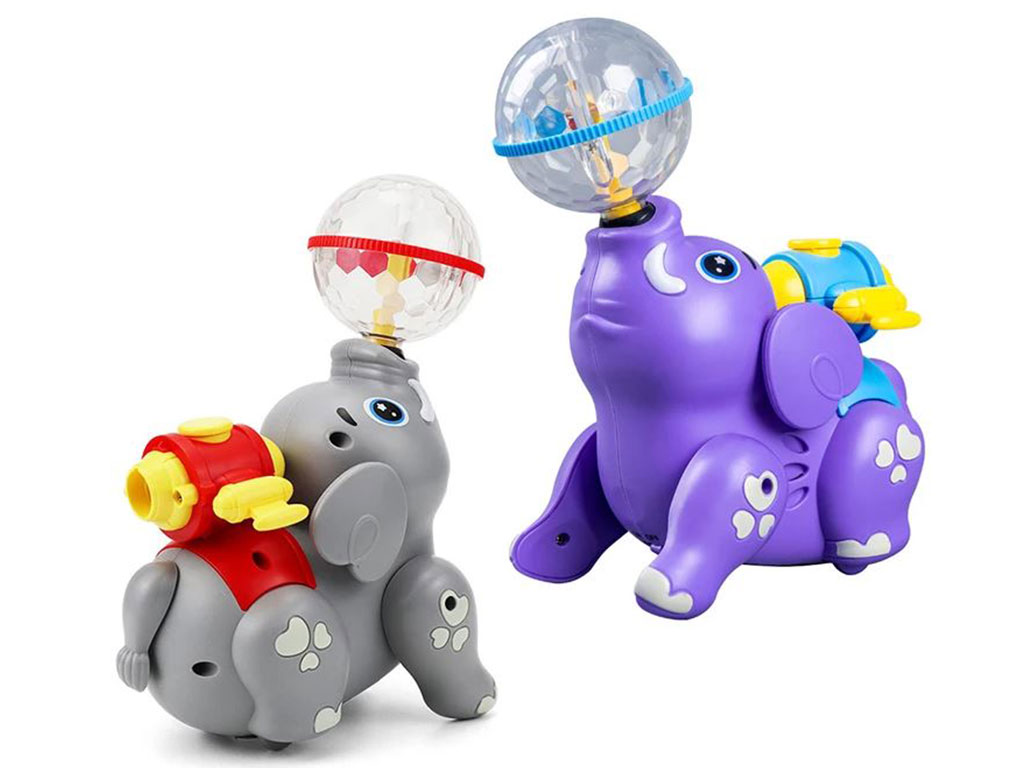 فیل موزیکال، چراغ دار، دودزا و چرخش 360 درجه اسباب بازی