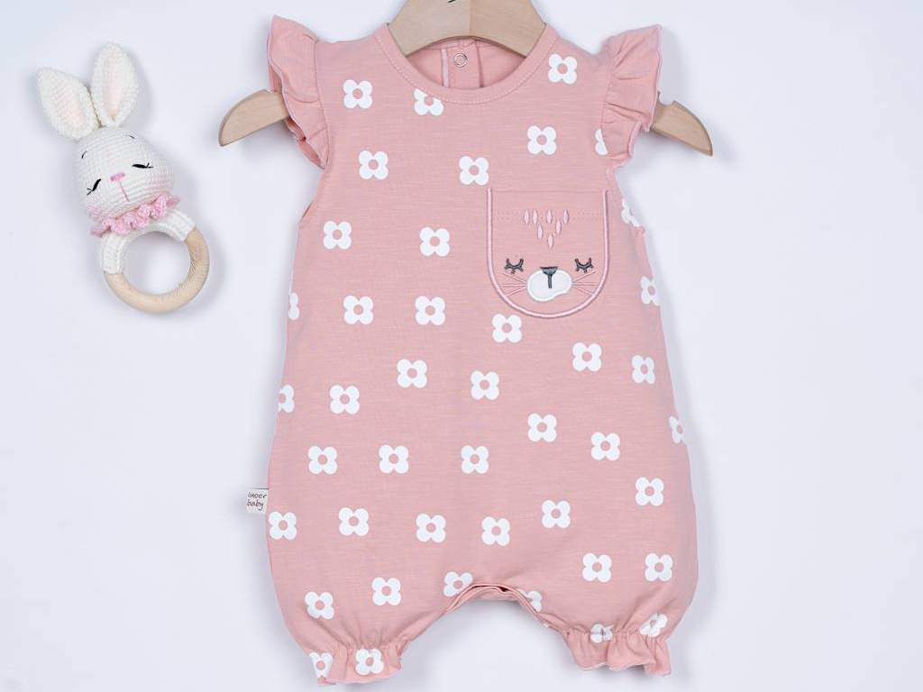 رامپر نوزاد و کودک دخترانه رنگ صورتی طرح گل و خرس آی نور بیبی Inoor baby
