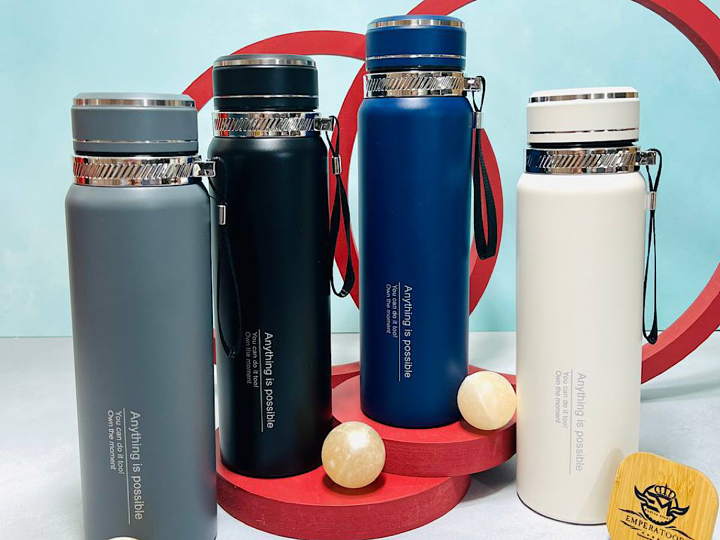 فلاسک استیل حجم 1000 میلی لیتر business به همراه توری صافی و بند دستی