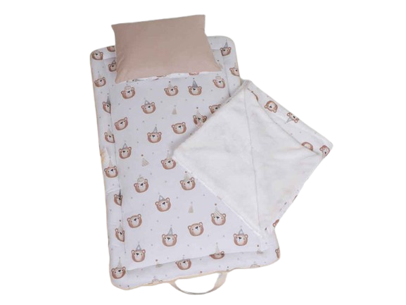 سرویس خواب دم دستی مسافرتی نوزادی مجموعه 3 عددی تشک، پتو و بالشت با بسته بندی کیفی طرح خرس تولد نسکافه ای الا ELA