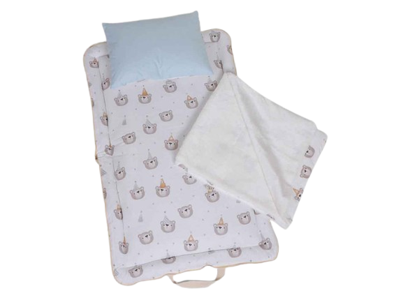 سرویس خواب دم دستی مسافرتی نوزادی مجموعه 3 عددی تشک، پتو و بالشت با بسته بندی کیفی طرح خرس تولد آبی الا ELA