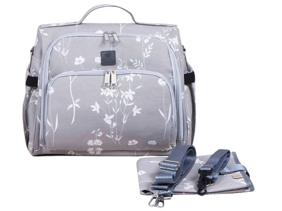 کوله پشتی و ساک لوازم ۳ کاره یونا گلدار طوسی روشن الا  ELA