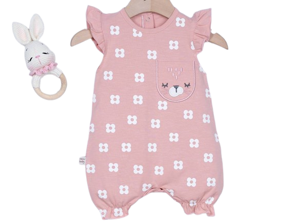 رامپر نوزاد و کودک دخترانه رنگ صورتی طرح گل و خرس آی نور بیبی Inoor baby