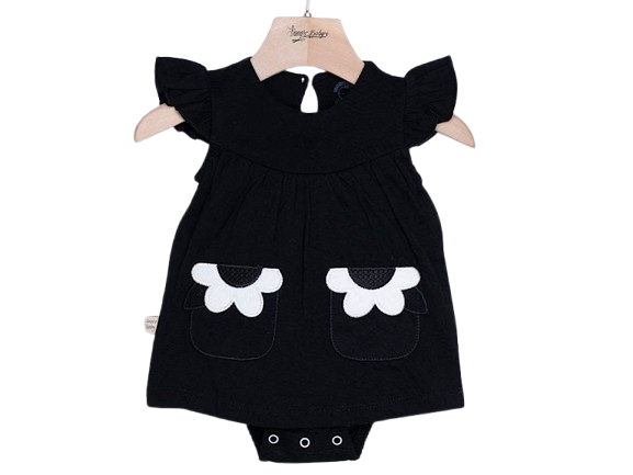 سارافون بادی نوزاد و کودک رنگ مشکی طرح گل های تکه دوزی شده آی نور بیبی inoor baby