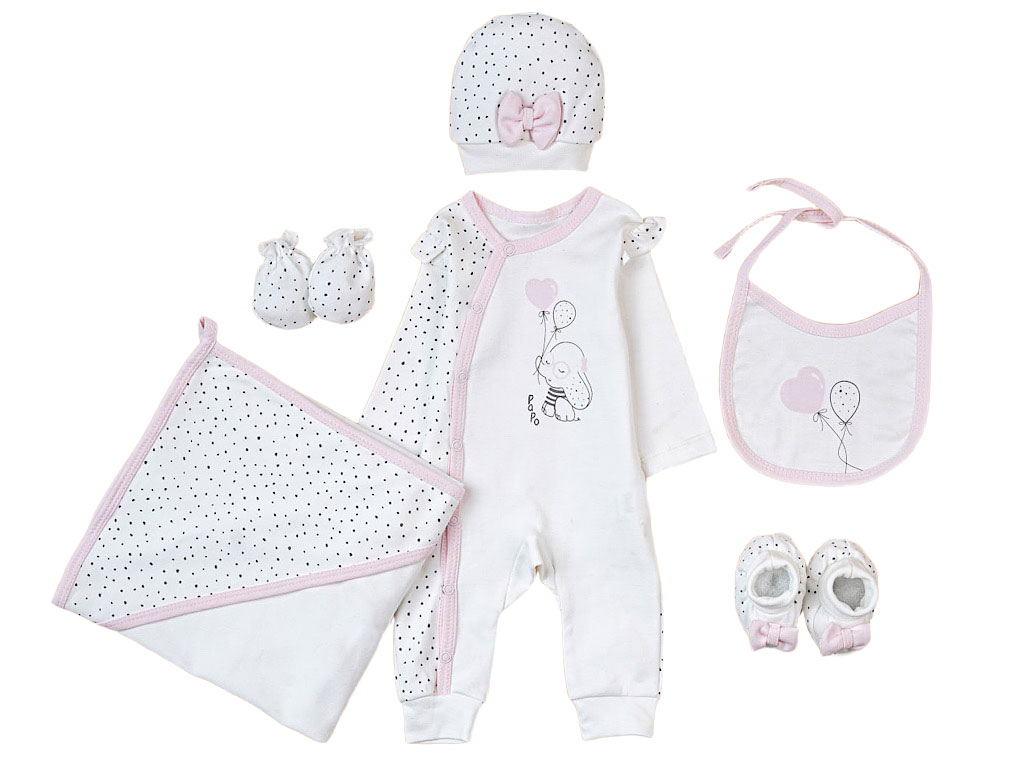 ست 7 تکه بیمارستانی نوزادی دخترانه طرح فیل پاپو papo