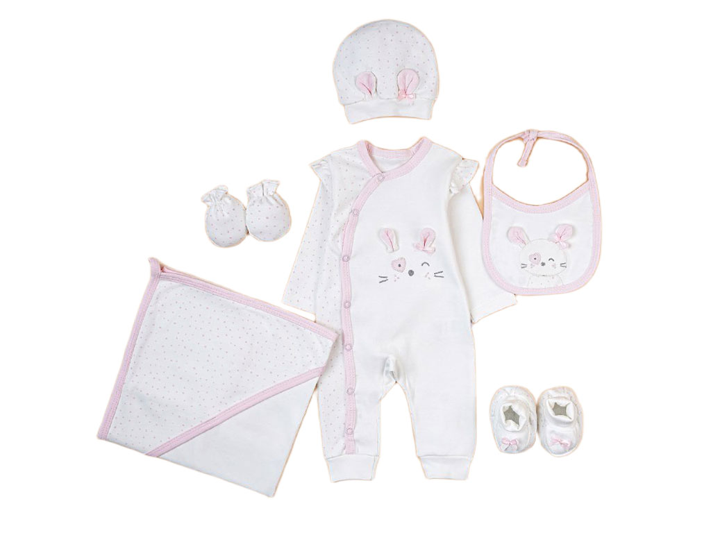 ست 7 تکه بیمارستانی نوزادی دخترانه طرح خرگوش پاپو papo