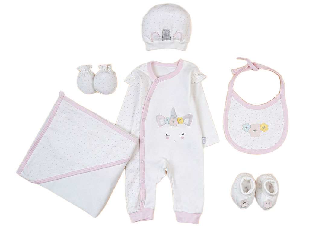 ست 7 تکه بیمارستانی نوزادی دخترانه طرح اسب تک شاخ پاپو papo