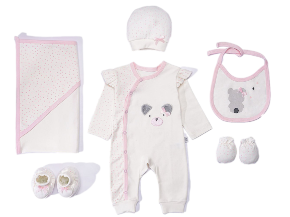 ست 7 تکه بیمارستانی نوزادی دخترانه طرح خرس پاپو papo