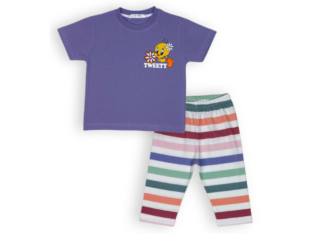 تیشرت و شلوار دخترانه رنگ بنفش طرح توییتی کیدومکس kido max