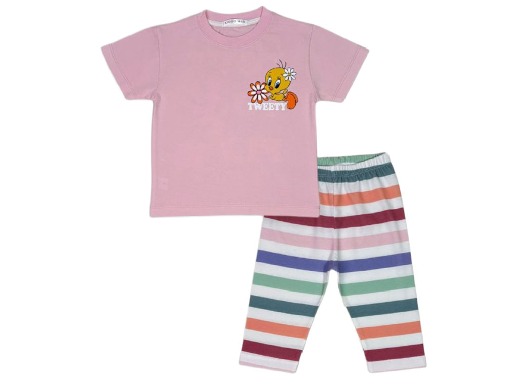 تیشرت و شلوار دخترانه رنگ صورتی طرح توییتی کیدومکس kido max