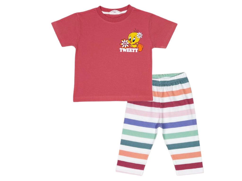 تیشرت و شلوار دخترانه رنگ صورتی تیره طرح توییتی کیدومکس kido max