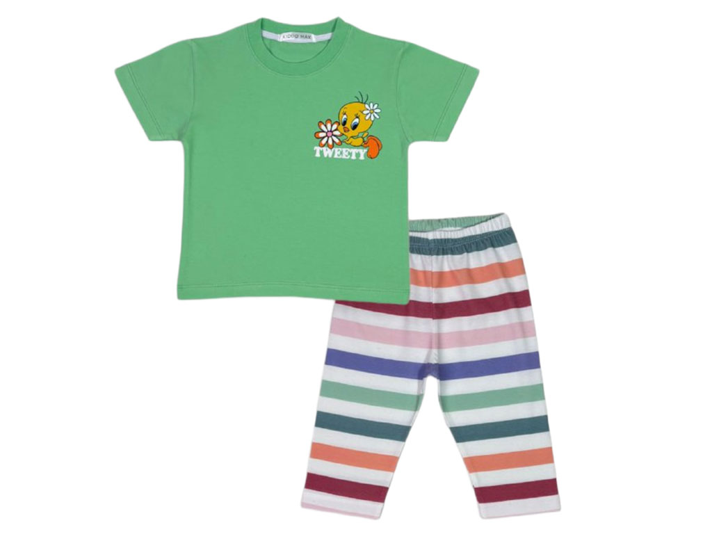 تیشرت و شلوار دخترانه رنگ سبز روشن طرح توییتی کیدومکس kido max