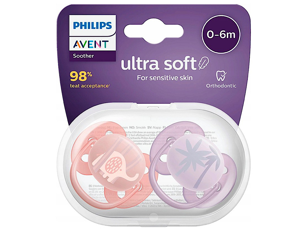 پستانک ارتودنسی دو عددی نوزادی 6-0 ماه مدل ultra soft فیلیپس اونت philips avent