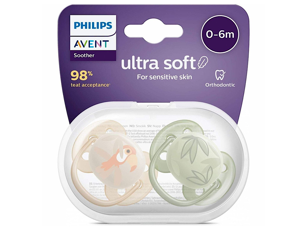 پستانک ارتودنسی دو عددی نوزادی 6-0 ماه مدل ultra soft فیلیپس اونت philips avent