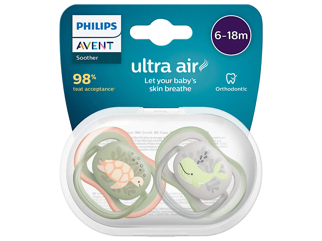 پستانک ارتودنسی  دو عددی نوزادی 18-6 ماه مدل ultra air فیلیپس اونت philips avent