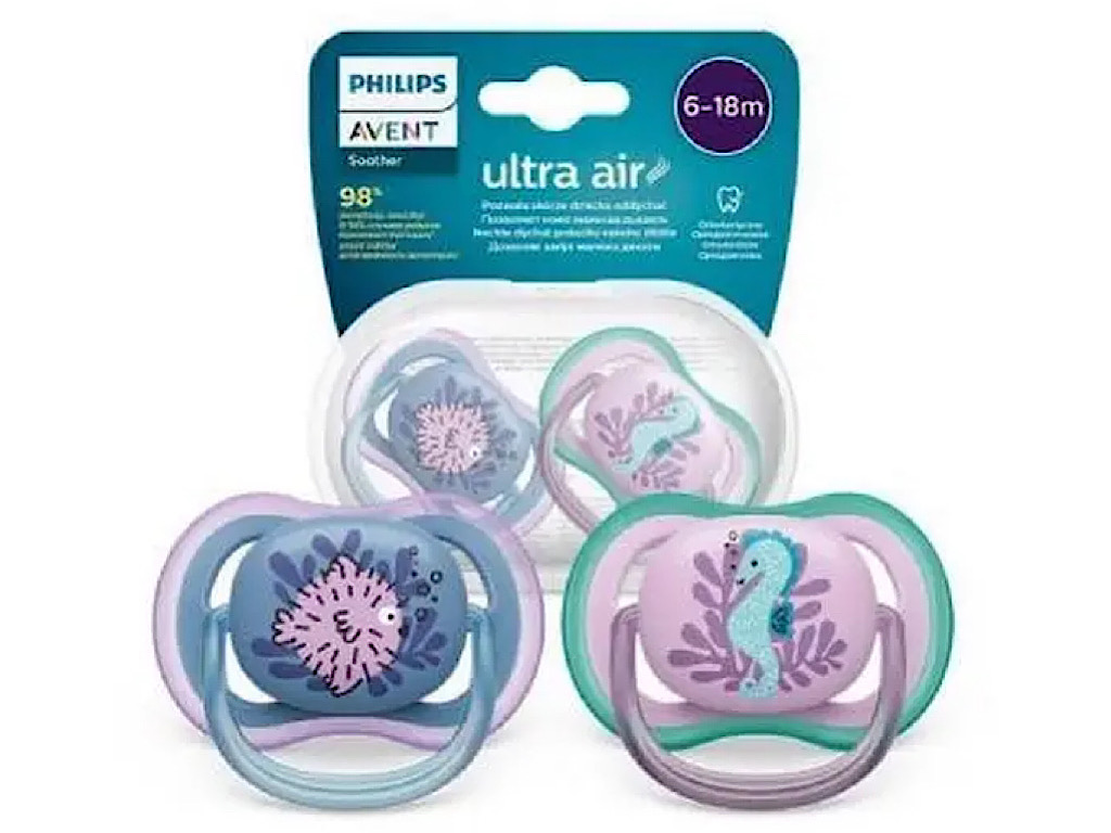 پستانک ارتودنسی  دو عددی نوزادی 18-6 ماه مدل ultra air فیلیپس اونت philips avent