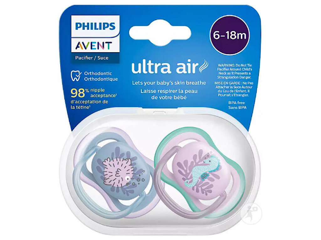 پستانک ارتودنسی  دو عددی نوزادی 18-6 ماه مدل ultra air فیلیپس اونت philips avent
