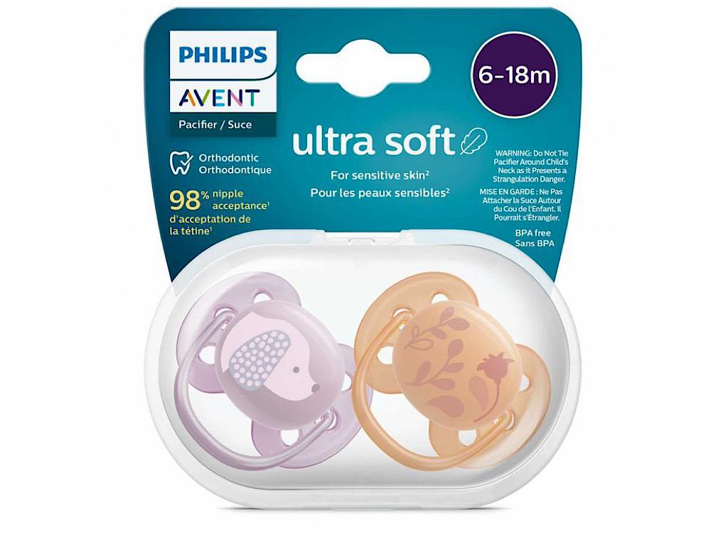 پستانک ارتودنسی  دو عددی نوزادی 18-6 ماه مدل ultra soft فیلیپس اونت philips avent