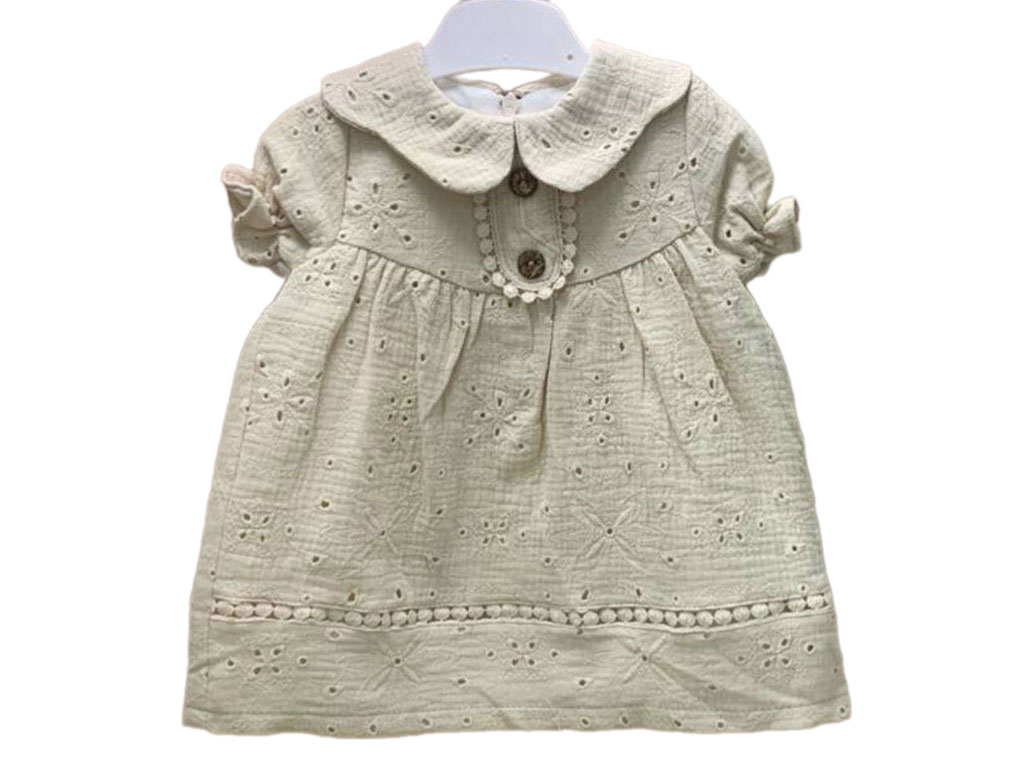 پیراهن دخترانه دانتل دوزی شده رنگ کرم روشن zara