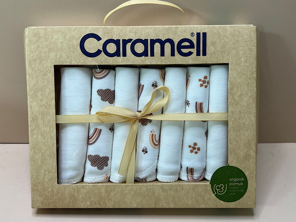پک دستمال دهان 7 عددی طرحدار تدی و رنگین کمان  کارامل caramell