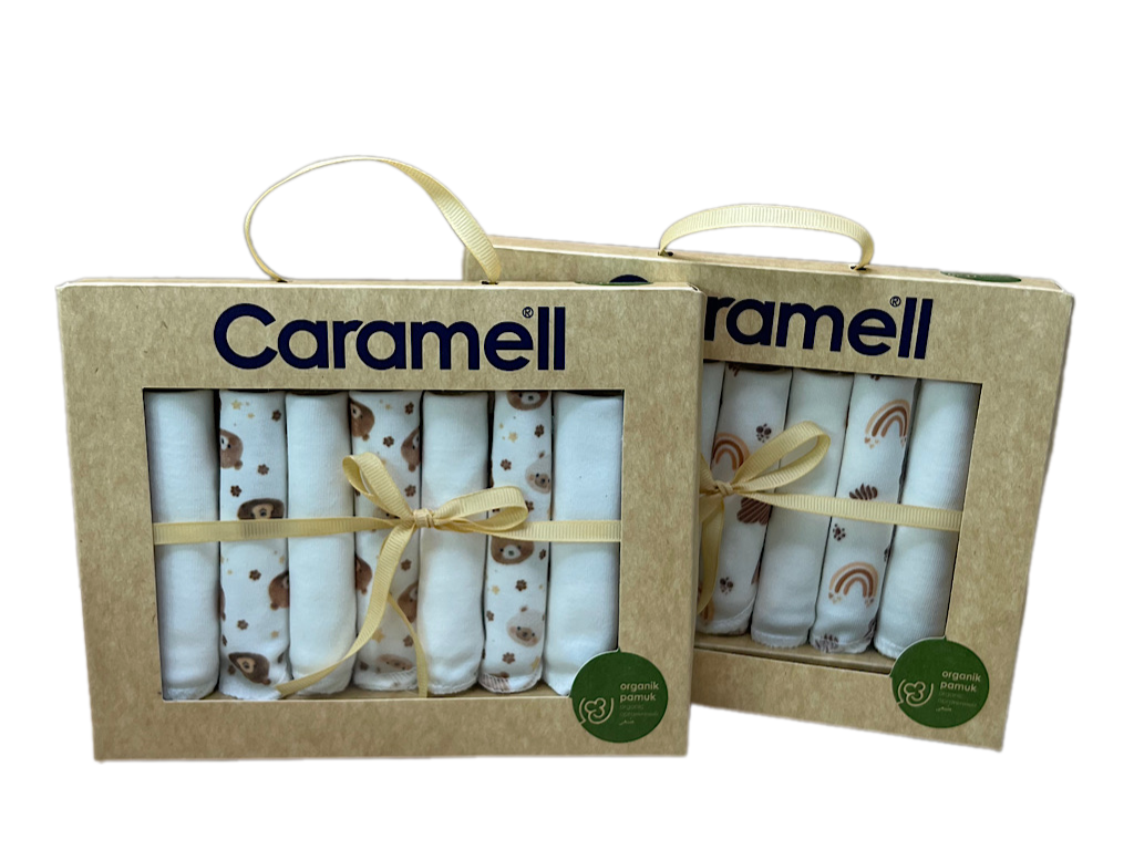 پک دستمال دهان 7 عددی طرحدار تدی و رنگین کمان  کارامل caramell