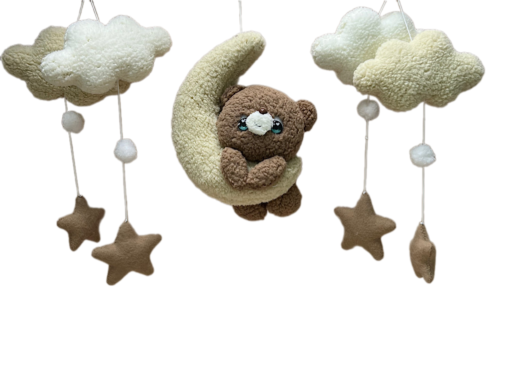 آویز موزیکال و چرخشی بالای تخت نوزاد طرح تدی و خرگوش NINA