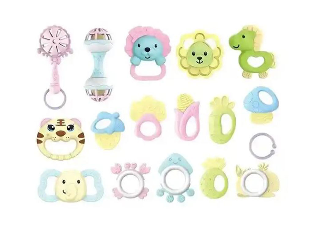 ست جغجغه و دندانگیر سیلیکونی نوزادی 18 عددی اسباب بازی baby rattle