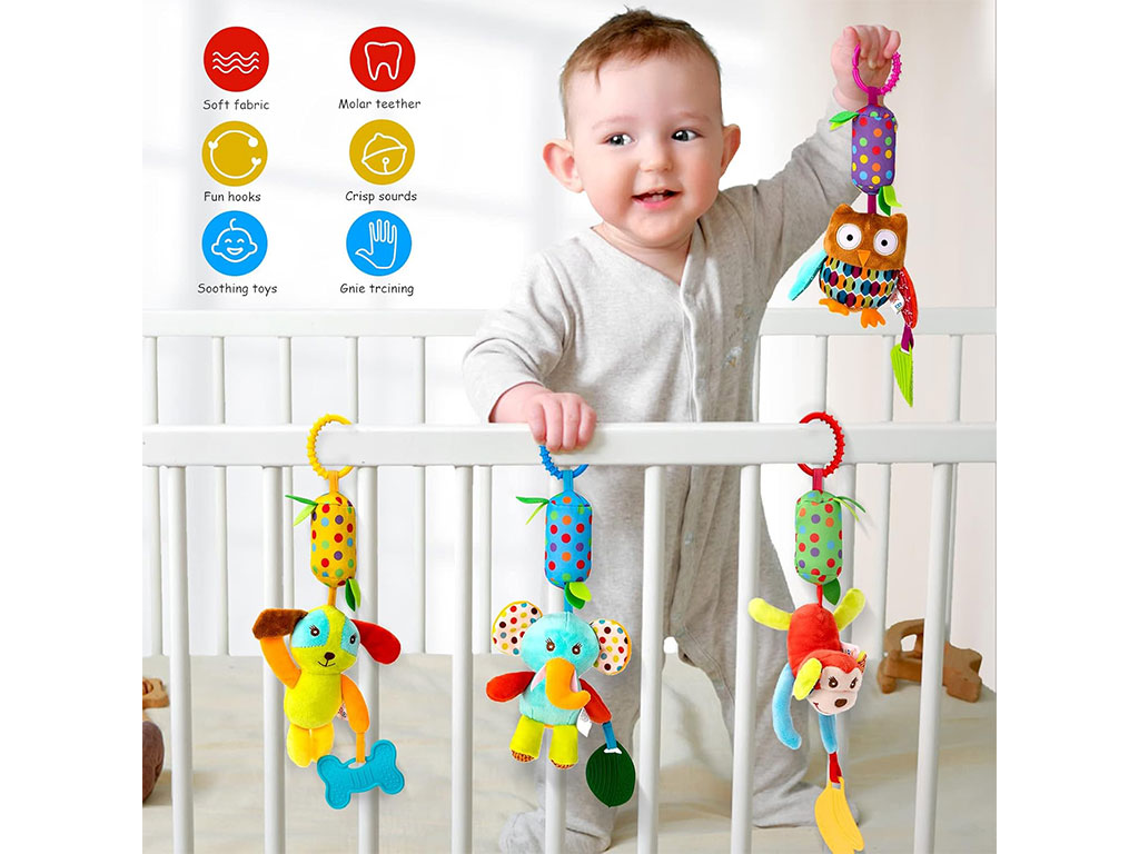 آویز کریر دندانگیردار جغجغه ای مخمل طرح حیوانات skk baby