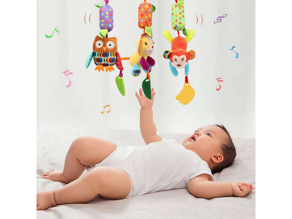 آویز کریر دندانگیردار جغجغه ای مخمل طرح حیوانات skk baby