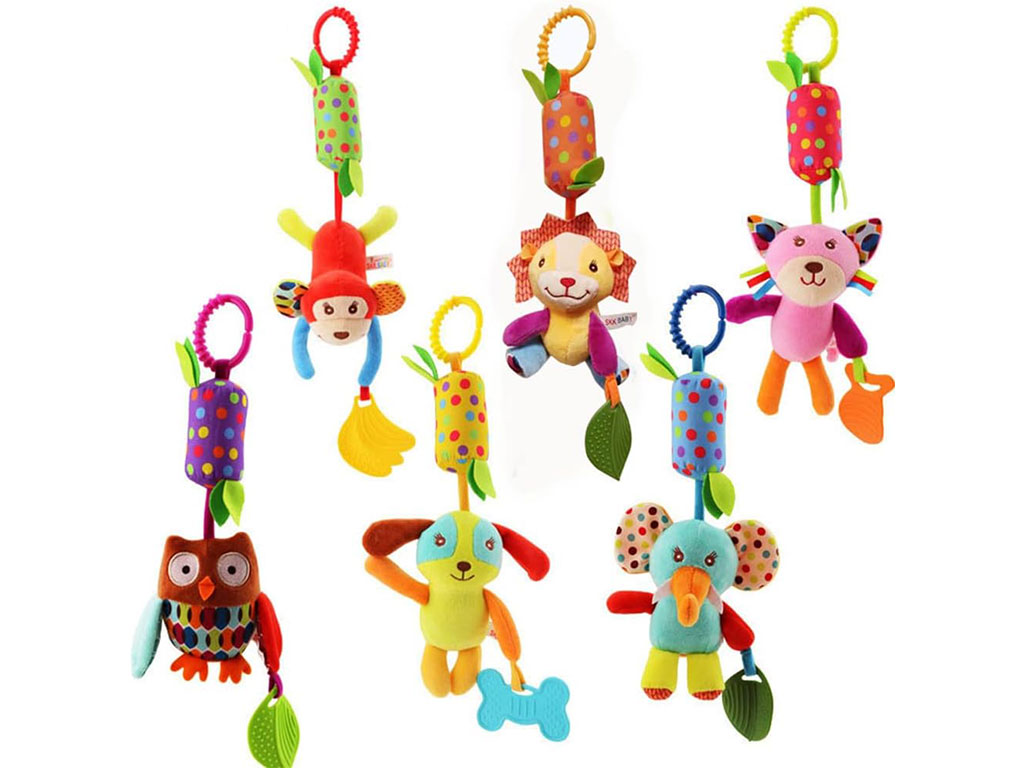 آویز کریر دندانگیردار جغجغه ای مخمل طرح حیوانات skk baby