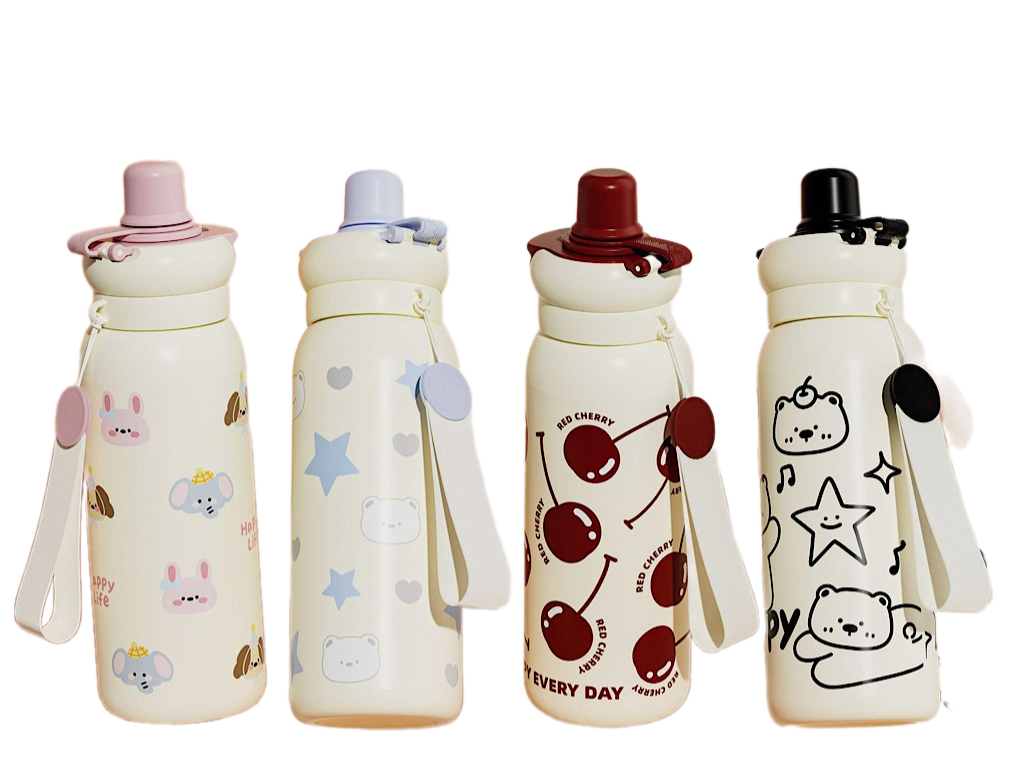 فلاسک استیل حجم 620 میلی لیتر happy life به همراه نی و بند دستی