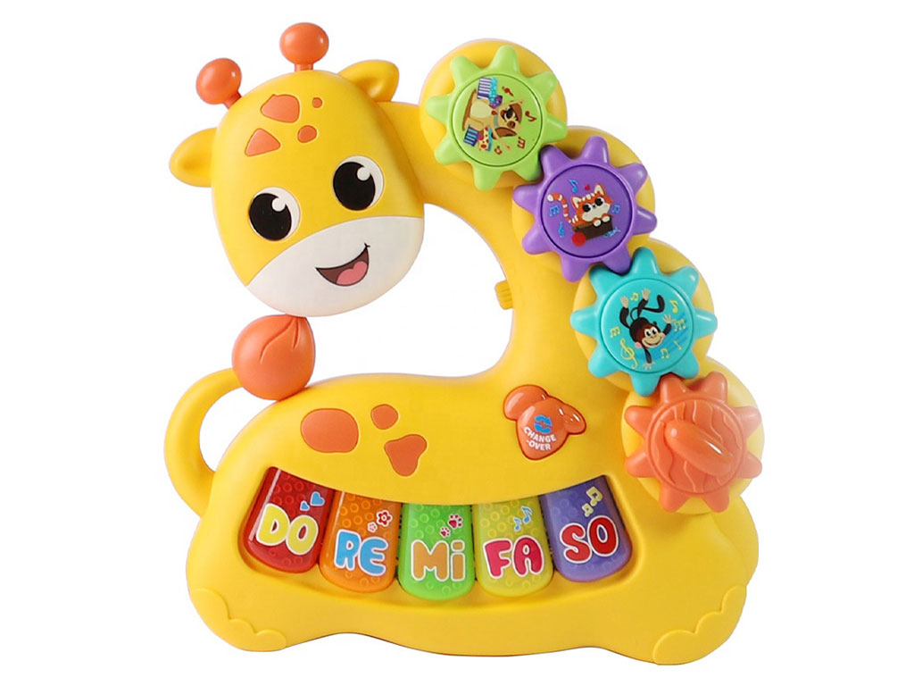 ارگ موزیکال چراغ دار طرح زرافه با چرخ دهنده های دست ورزی اسباب بازی jialegu toys
