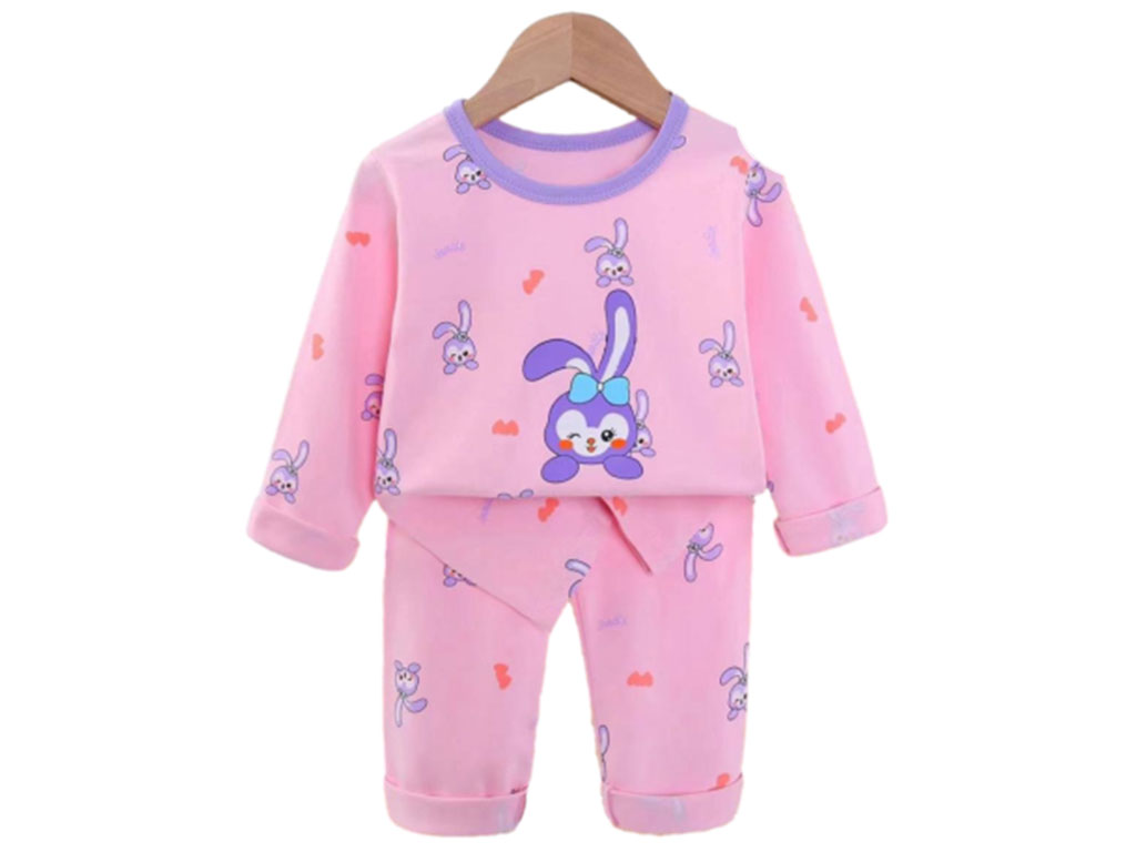 بلوز و شلوار راحتی دخترانه رنگ صورتی طرح خرگوش چشمک زن