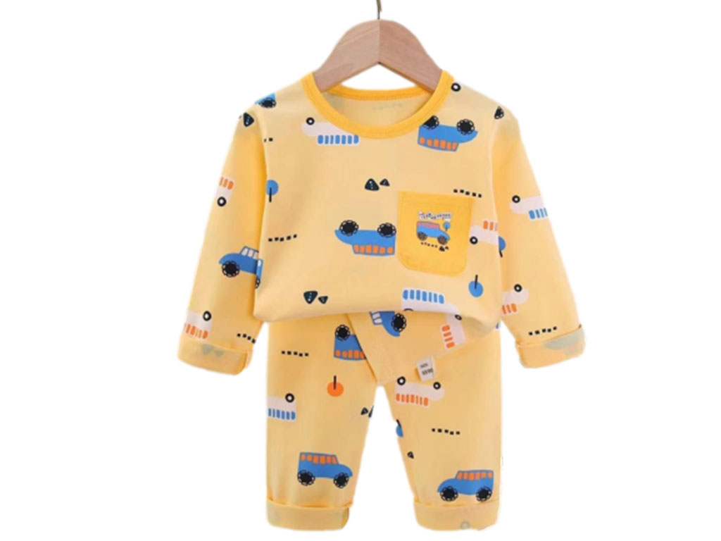 بلوز و شلوار راحتی پسرانه رنگ زرد طرح ماشین های رنگی