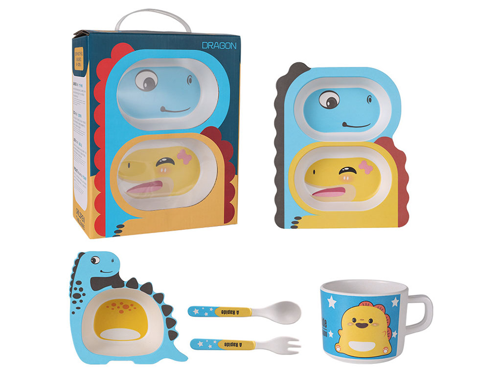 ظرف غذا کودک و نوزاد بامبو 5 تکه طرح دایناسور