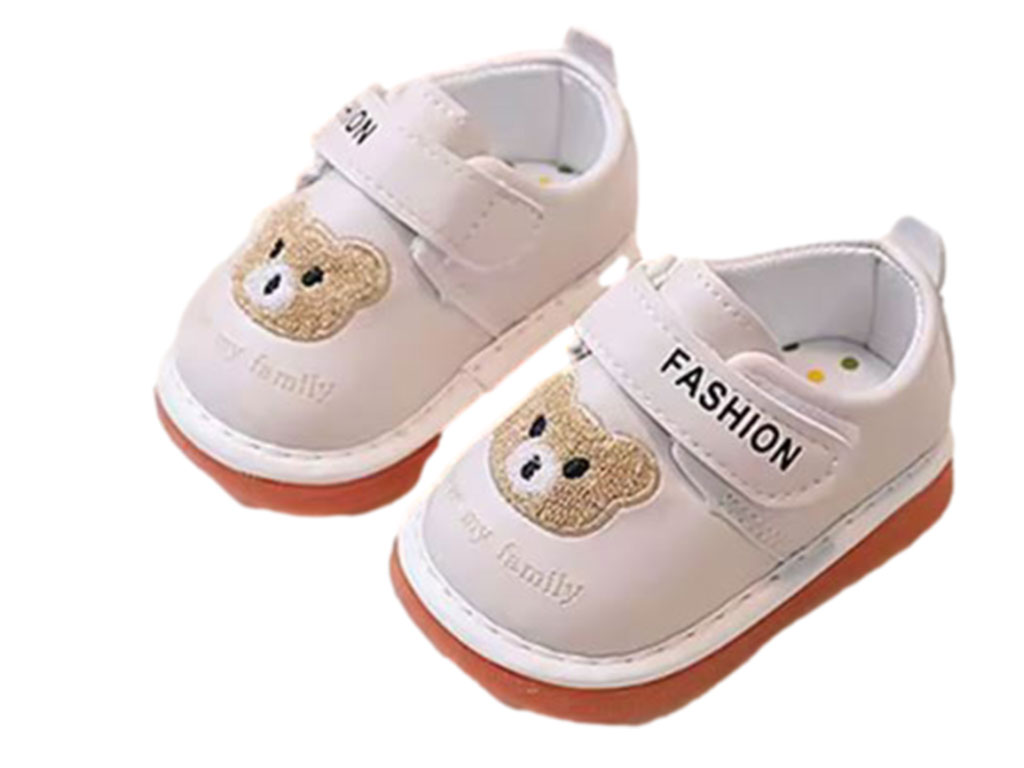 کفش سوتی و جغجغه ای نوزادی رنگ کرم روشن طرح خرس تدی