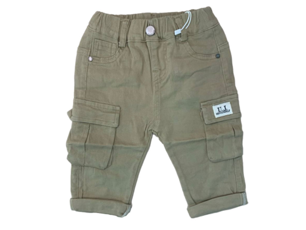 شلوار کتان مام استایل کمرکش پسرانه کارگو رنگ نخودی