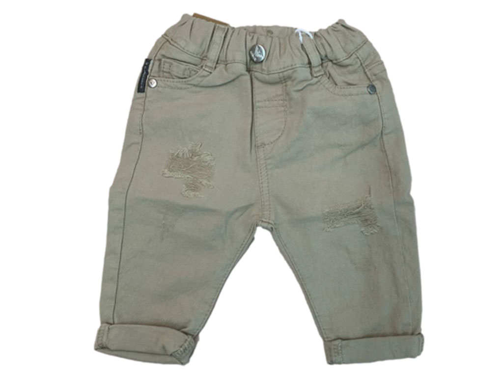 شلوار کتان مام استایل کمرکش نوزاد و کودک زاپ دار رنگ استخوانی آرمانی بیبی Armani baby