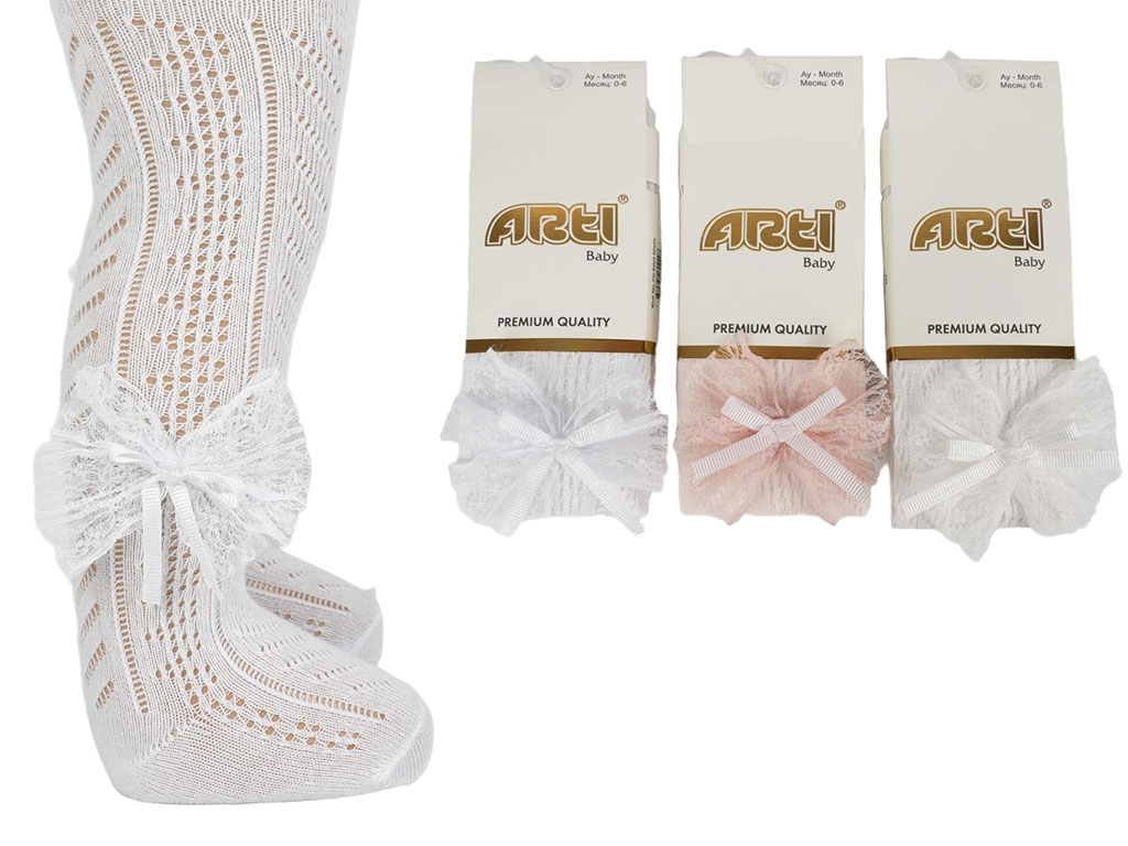 جوراب شلواری نوزادی دخترانه طرح پاپیون توری ارتی ARTI