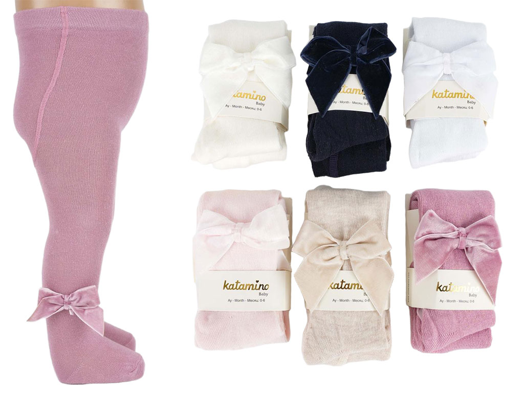 جوراب شلواری نوزادی دخترانه طرح پاپیون کاتامینو katamino