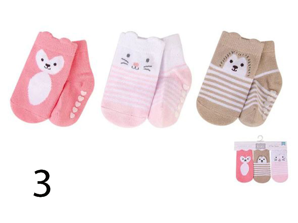 پک 3 عددی جوراب استپ دار نوزادی طرح حیوانات 6-0 ماه Hudson baby