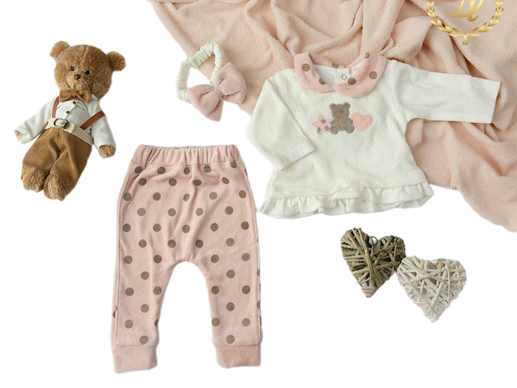 بلوز و شلوار مخمل با هدبند نوزادی دخترانه طرح قلب و تدی دانالو Danaloo