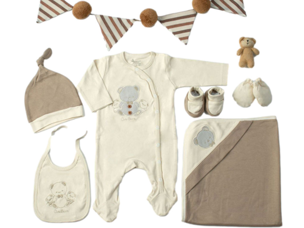 ست بیمارستانی 7 تکه رنگ کرم نسکافه ای طرح خرس دانالو danaloo