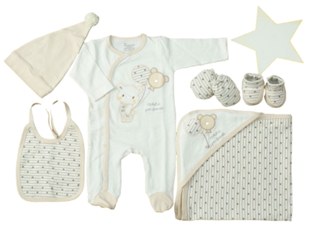 ست بیمارستانی 7 تکه رنگ شیری طرح خرس و بادکنک دانالو danaloo