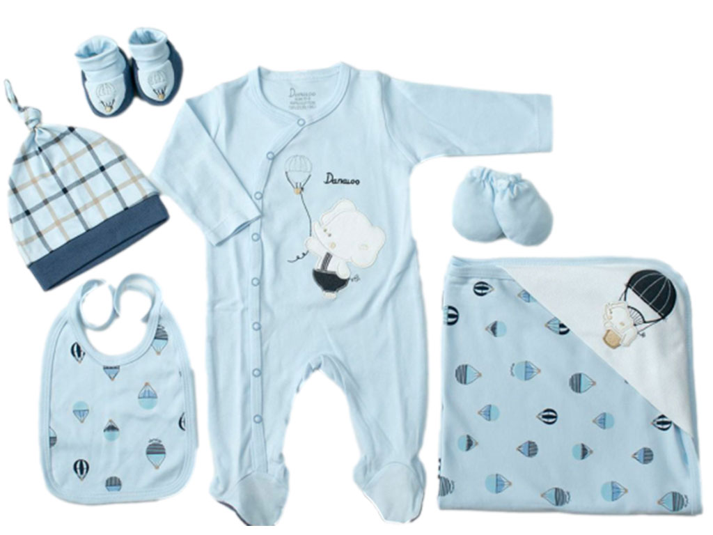 ست بیمارستانی 7 تکه رنگ آبی طرح فیل و بالن دانالو danaloo